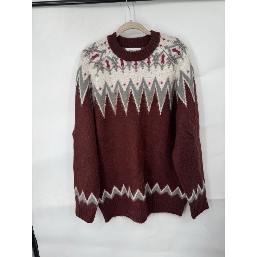 Urban Outfitters Men's Large Nordic Fair Isle Sweater Red Cabincore Dad Mountain